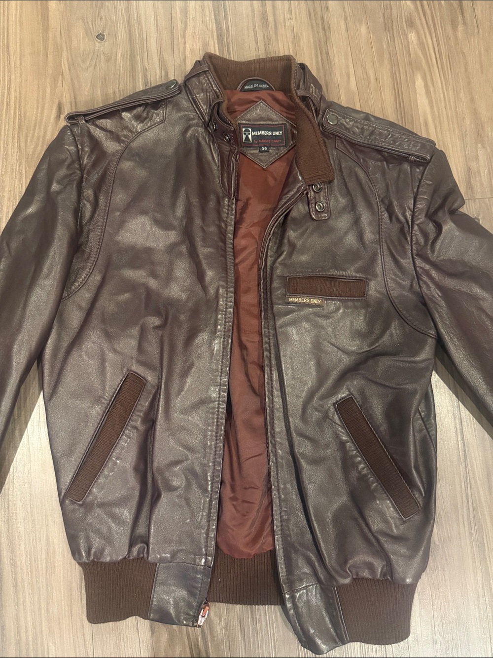 Members Only Dark Brown Leather Bomber Jacket